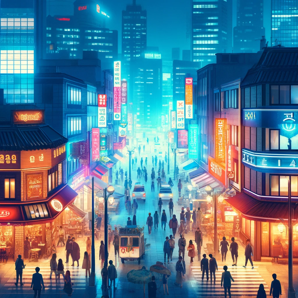 DALL·E 2024-04-04 13.49.51 - Create an image depicting the vibrant nightlife of Cheonan, South Korea. The scene should cap.webp